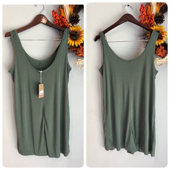 Marine Layer Luxe Rib Romper Small in Laurel Wreath Olive - Picture 1 of 8